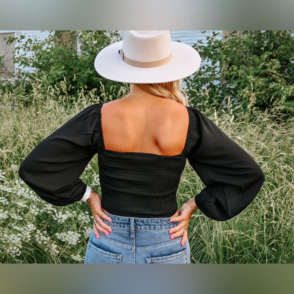 Paper moon black cropped long sleeve top